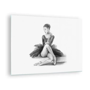 Schilderen op glas - Schets van een ballerina in een zwarte jurk in een peinzende houding - 70x50cm - Betoverd door de dans - Moderne wanddecoratie voor woonkamer en slaapkamer ARTTOR