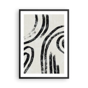 Poster in een zwarte lijst - Abstracte zwarte lijnen op een lichte achtergrond - 50x70cm - Half gestopt - Moderne wanddecoratie voor woonkamer en slaapkamer ARTTOR