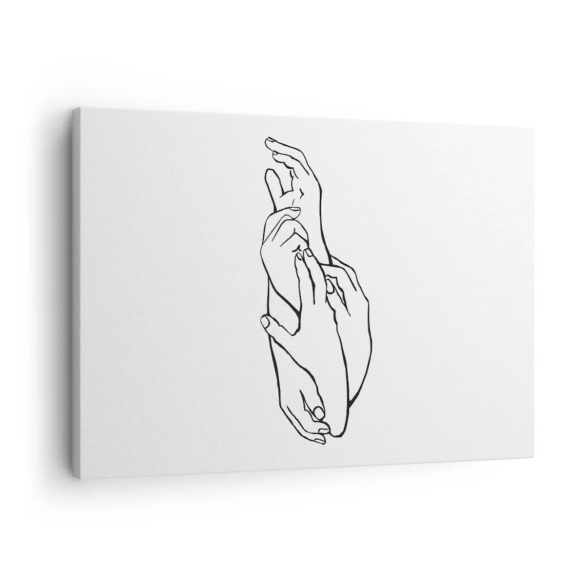 Schilderen op canvas - Een minimalistische schets van gevouwen handen, een gebaar van teerheid. - 70x50cm - Goede aanraking - Moderne wanddecoratie voor woonkamer en slaapkamer ARTTOR