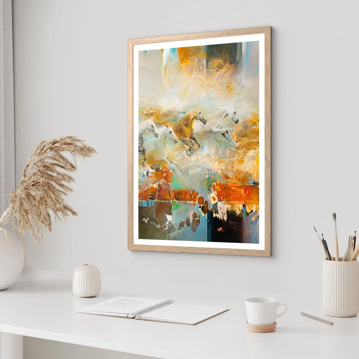 Een poster in een licht eiken lijst - Galopperen door het licht - 30x40 cm