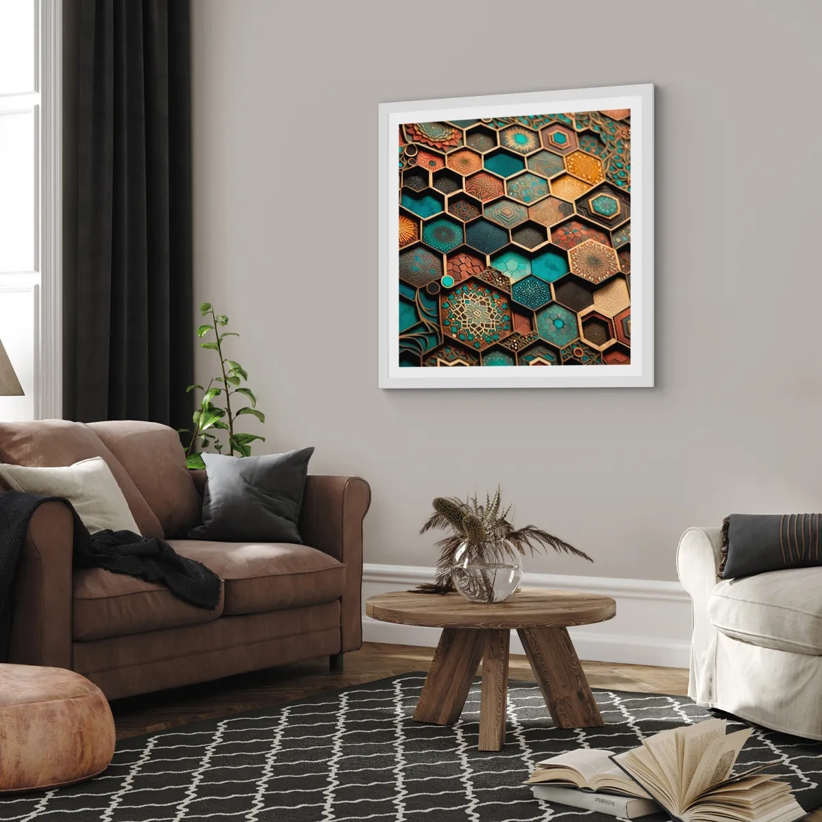 Poster in een witte lijst - Arabische ornamenten – variatie - 50x50 cm