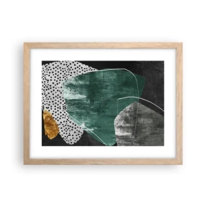 Een poster in een licht eiken lijst - Kleurrijke abstractie met bladgoud - 40x30 cm