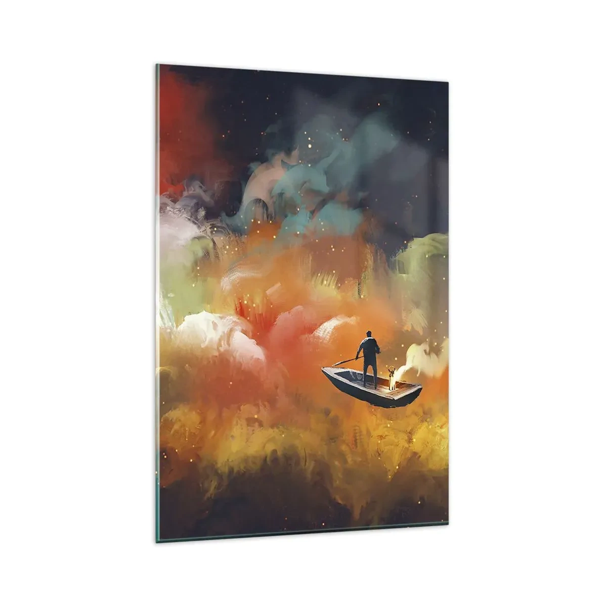Schilderen op glas - Met de boot door de sterrenstelsel - 80x120 cm