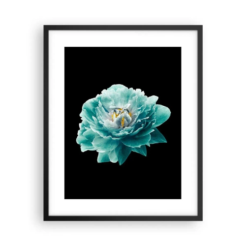 Poster in een zwarte lijst - Blauwe en gouden bloemblaadjes - 40x50 cm