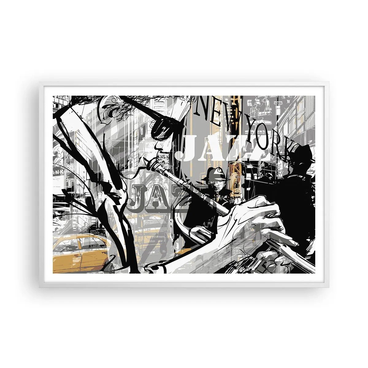 Poster in een witte lijst - Op het ritme van New York - 100x70 cm