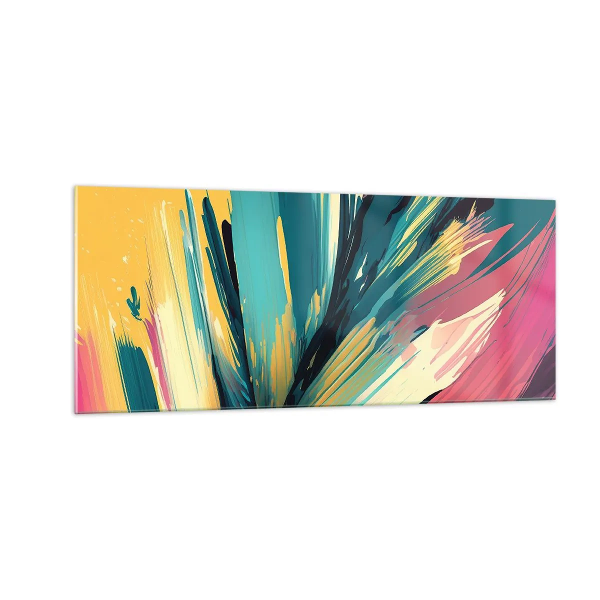 Schilderen op glas - Compositie – een explosie van vreugde - 100x40 cm