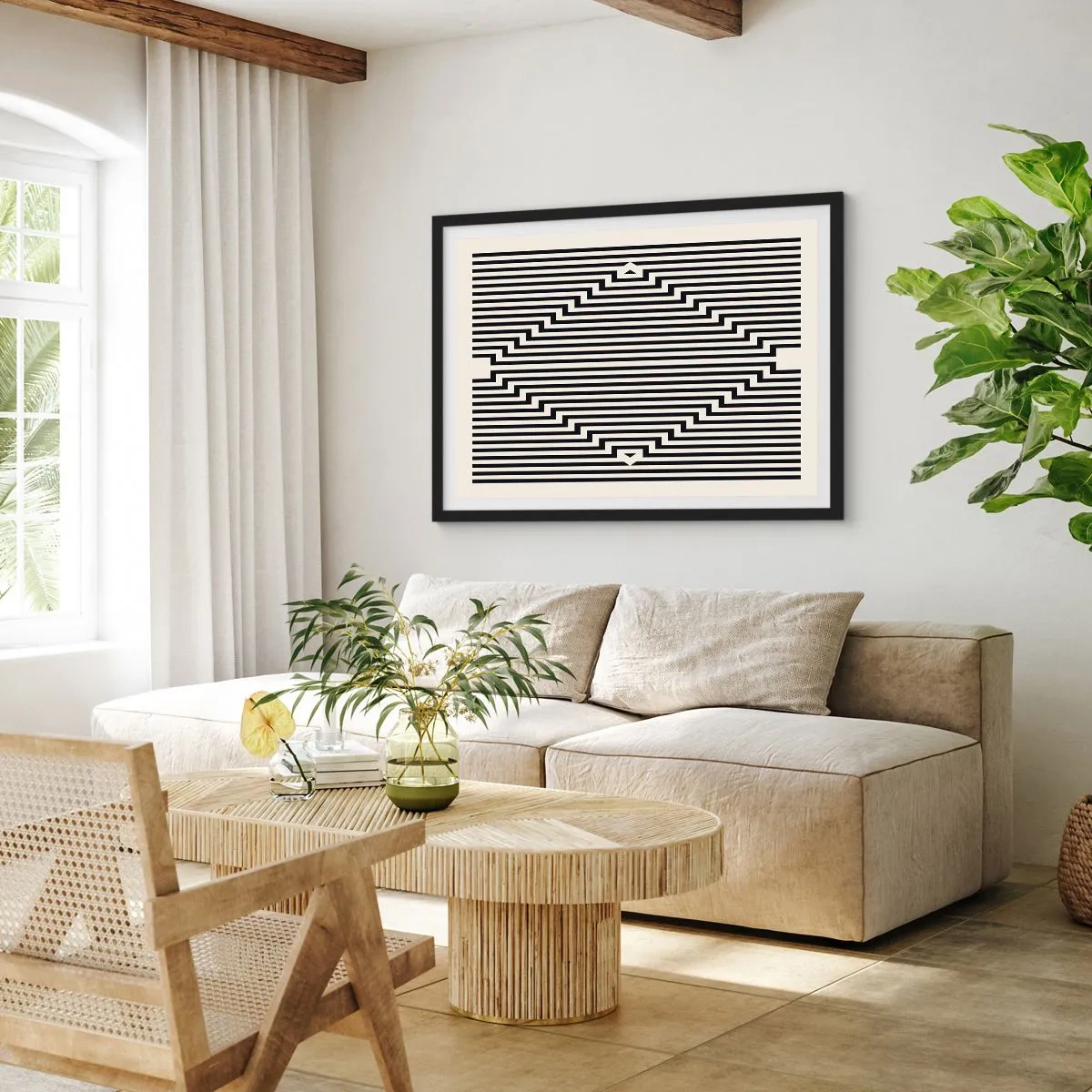Poster in een zwarte lijst - Geometrische illusie - 100x70 cm