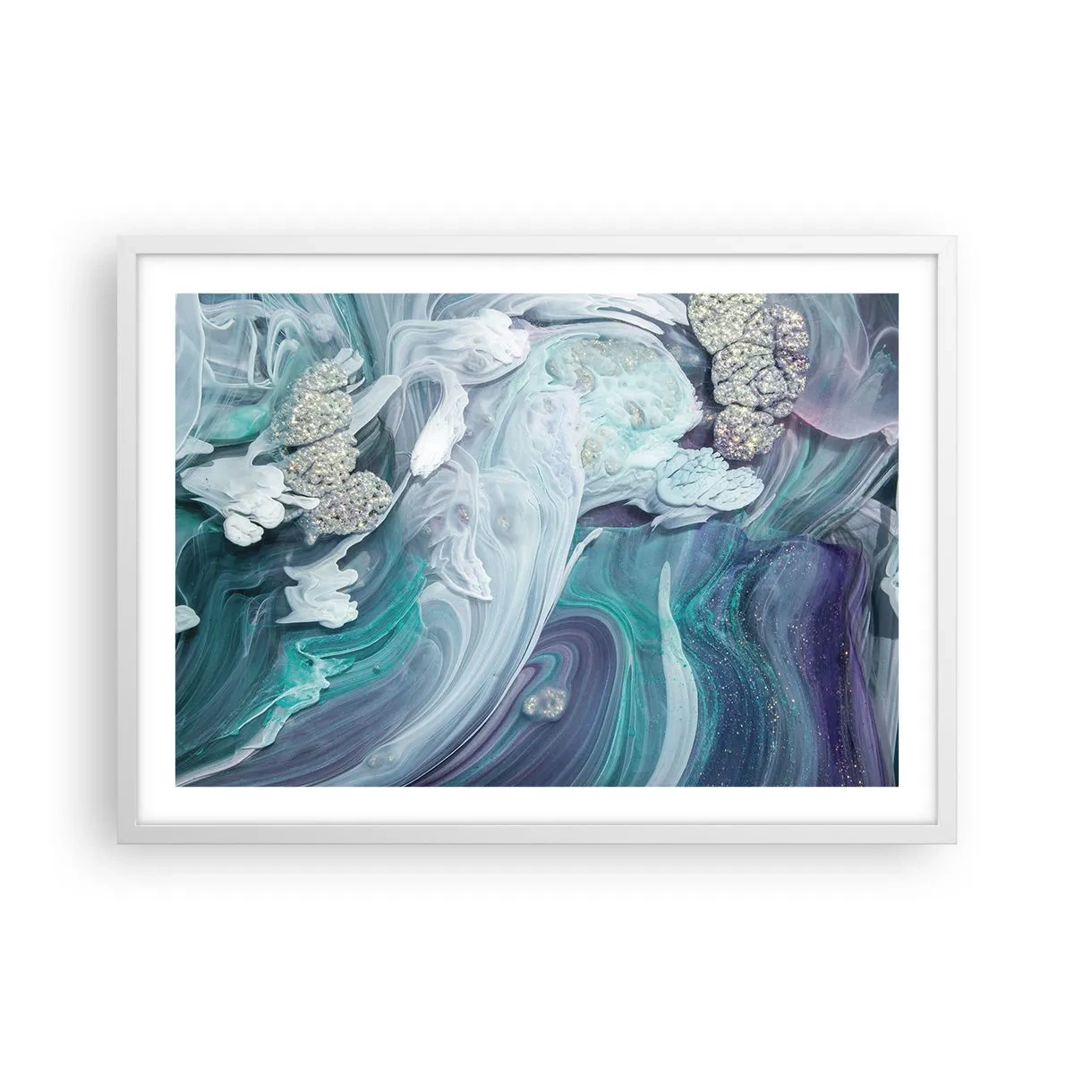 Poster in een witte lijst - Stromingen van hemelsblauw - 70x50 cm