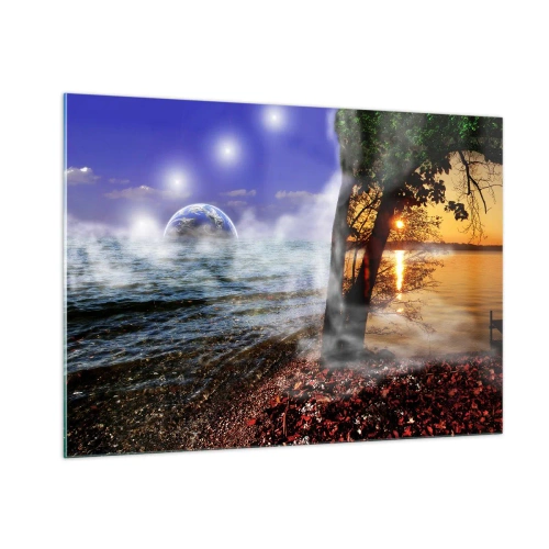Schilderen op glas - Surrealistisch landschap - eenheid van de natuur - 100x70 cm