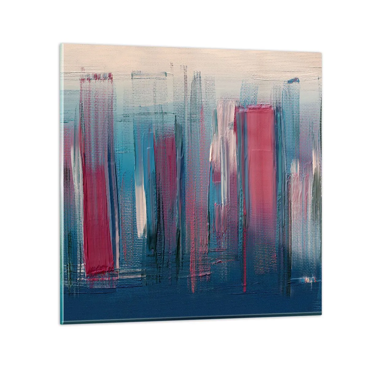 Schilderen op glas - Verticale compositie in blauw en rood - 70x70 cm