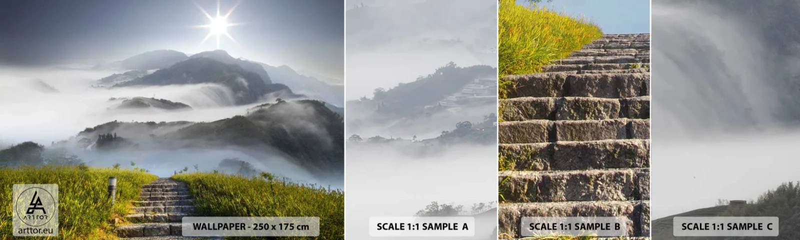 Fotobehang Monster Zelfklevend Deluxe Sticker - Nog steeds tot in de wolken - Landschap, Bergen, Nationaal Park - 100x30 cm