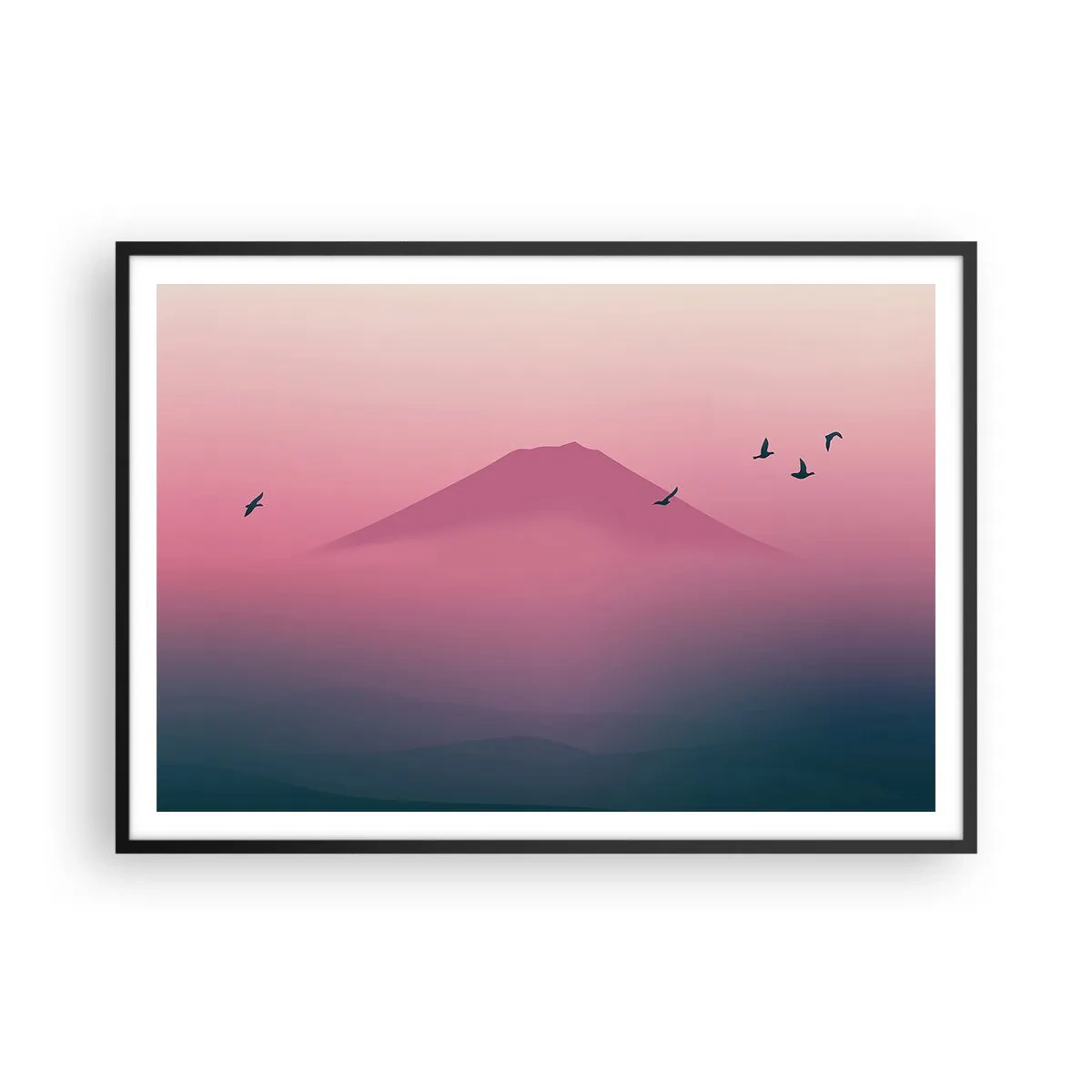 Poster in een zwarte lijst - Wandelaars boven de wolken - 100x70 cm