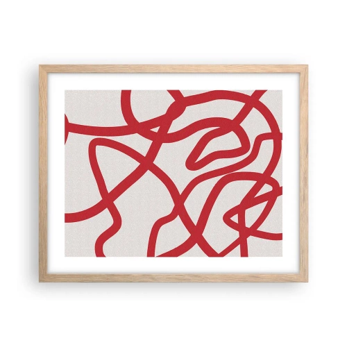 Een poster in een licht eiken lijst - Rood op wit - 50x40 cm