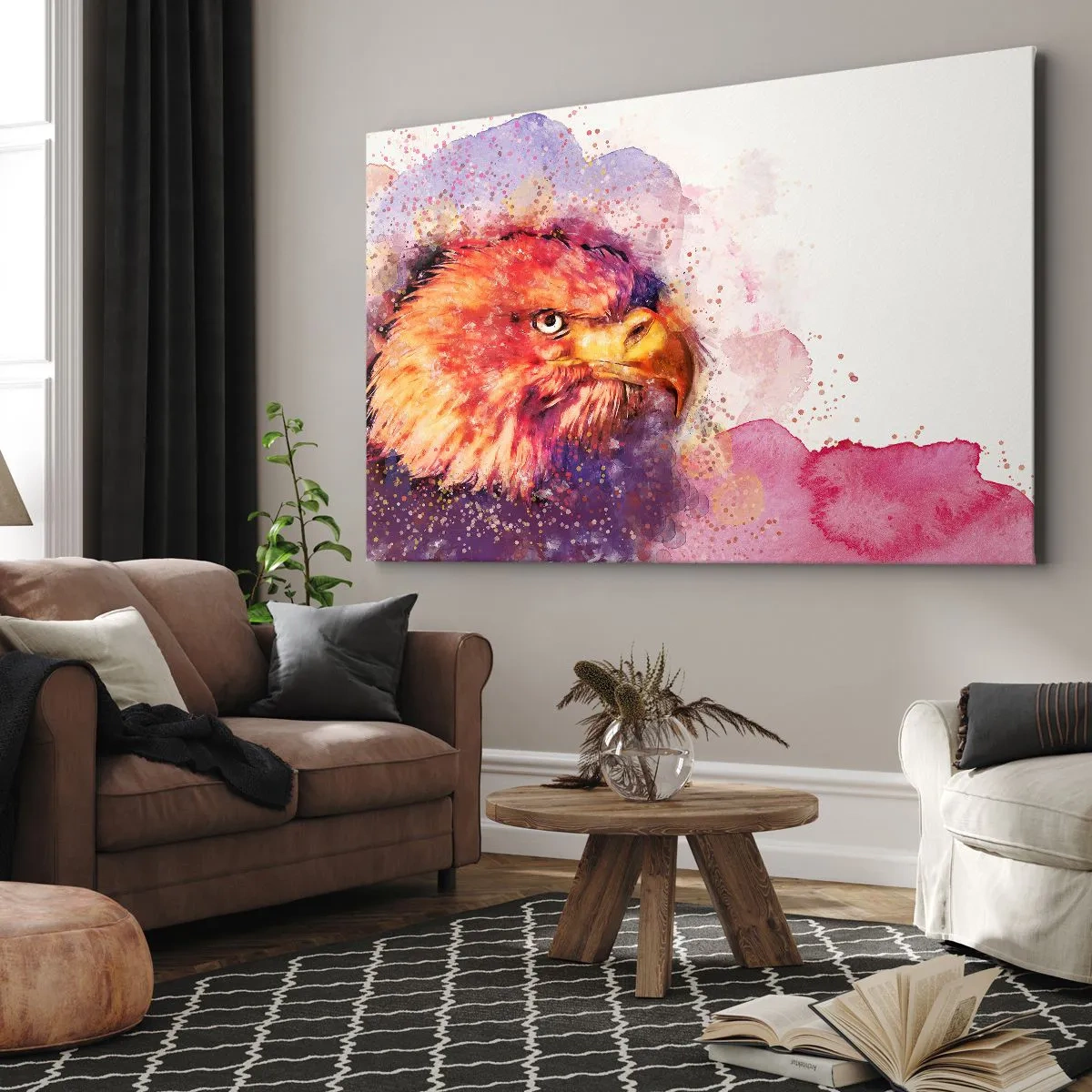 Schilderen op canvas - Portret van een adelaar in artistieke aquarelkleuren - 70x50cm - Je wilt niet weten wat ik denk - Moderne wanddecoratie voor woonkamer en slaapkamer ARTTOR