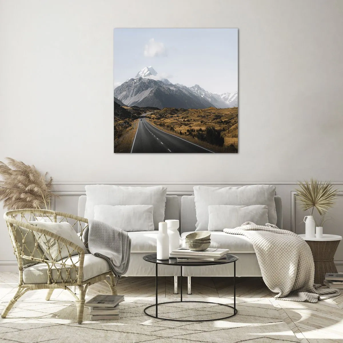 Schilderen op glas - De weg naar het hart van de bergen - 60x60 cm