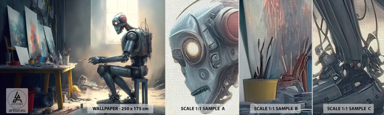 Fotobehang Monster Premium Canvas - De scheppingsdaad - Deel, Schilderen, Robot - 100x30 cm