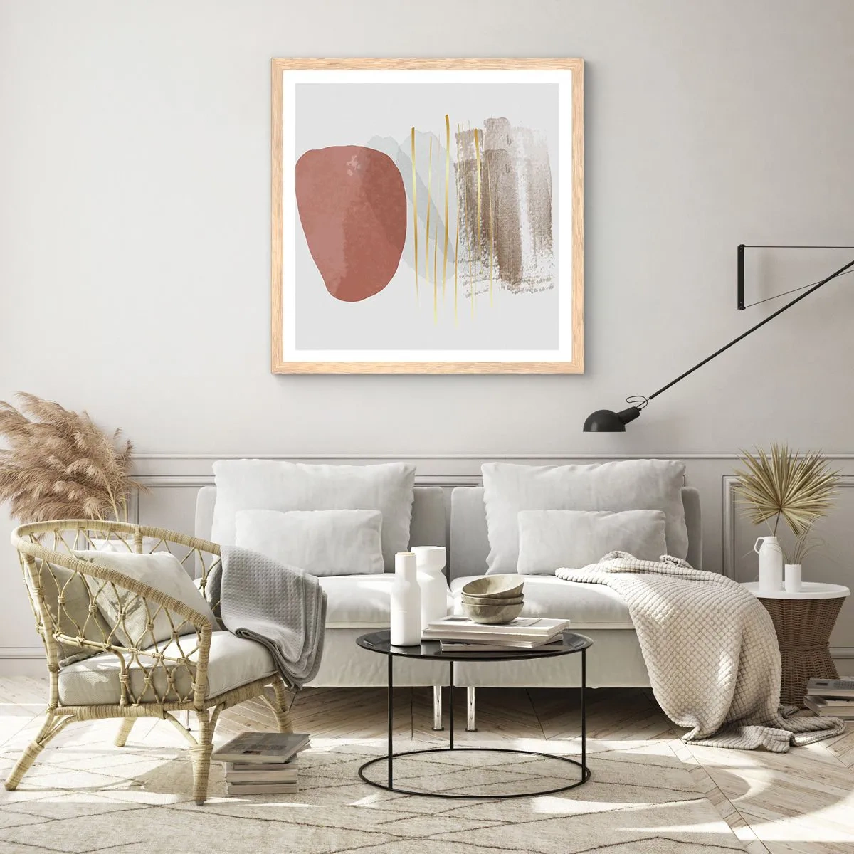 Een poster in een licht eiken lijst - Abstracte zuilengalerij - 50x50 cm