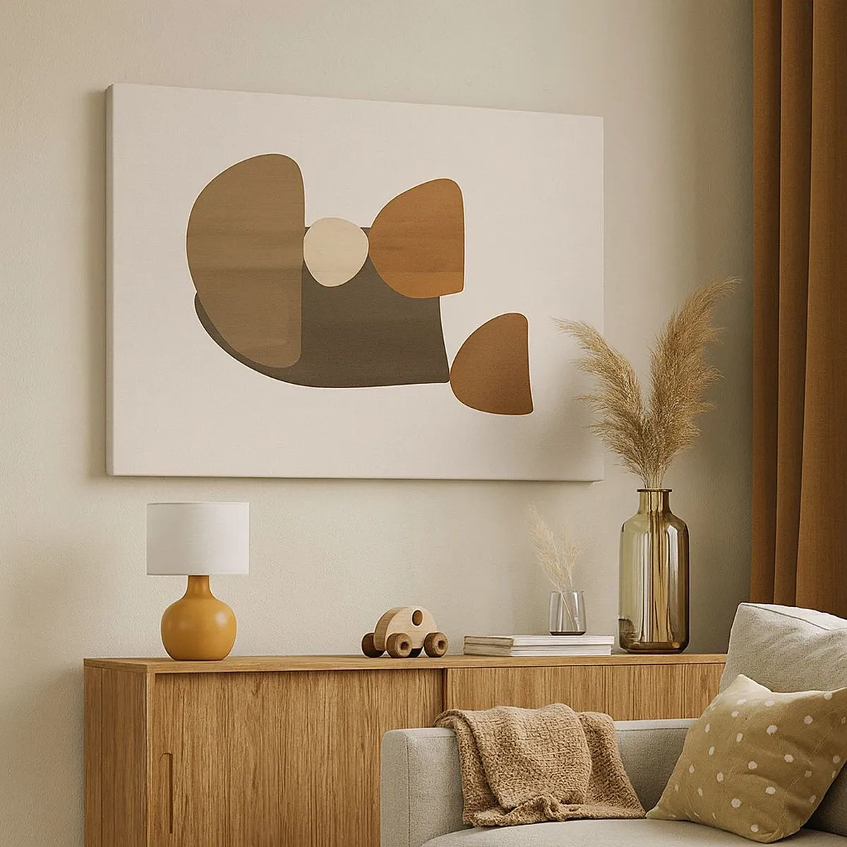 Schilderen op canvas - Abstracte compositie in tinten bruin en beige - 70x50cm - Compositie in brons - Moderne wanddecoratie voor woonkamer en slaapkamer ARTTOR