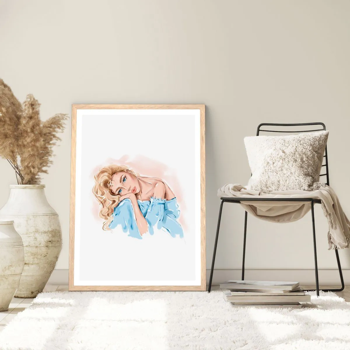 Een poster in een licht eiken lijst - Dromerig in het blauw - 50x70 cm