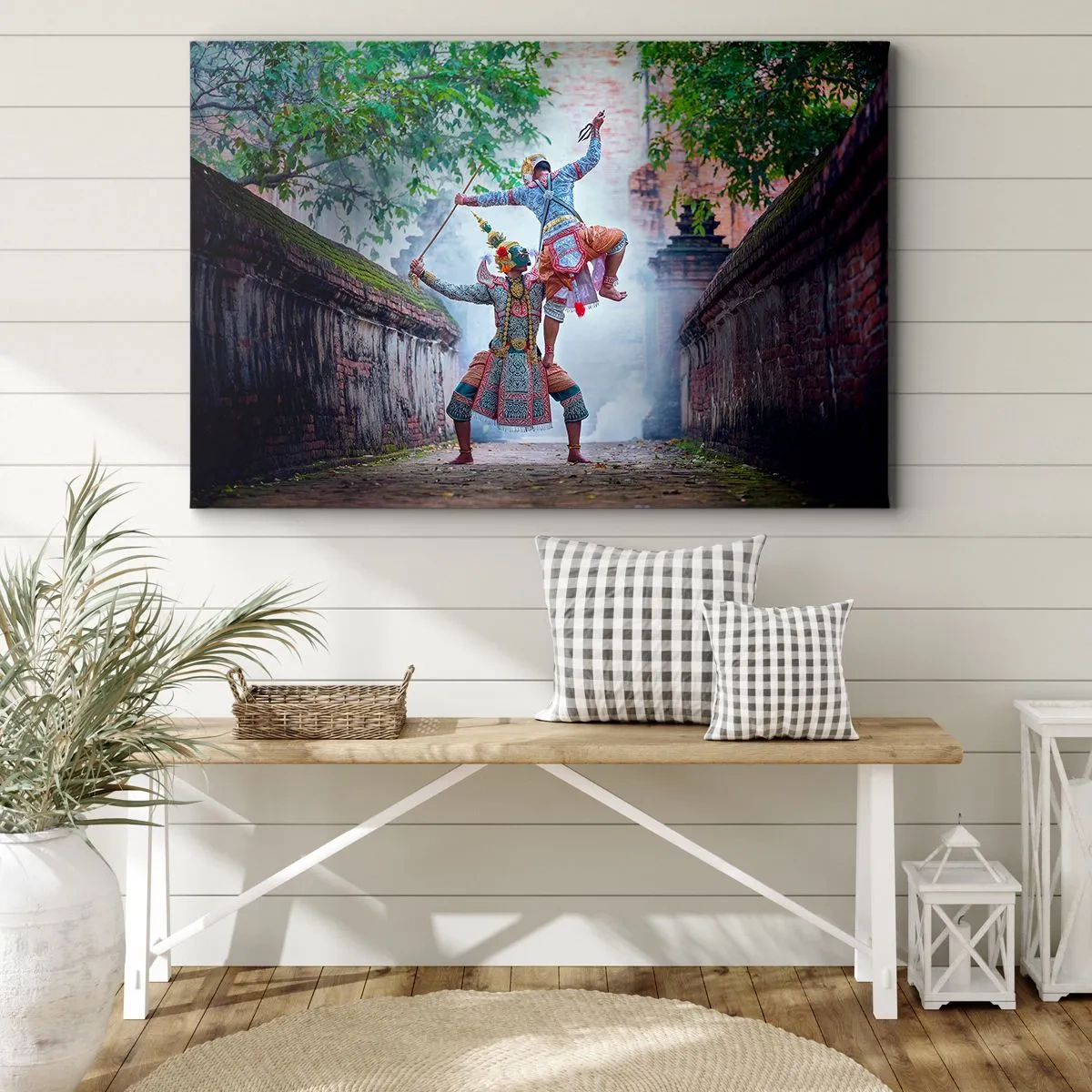 Schilderen op canvas - Traditionele dans in een historische omgeving met een muur en bomen - 70x50cm - De dans is verwoestend mooi - Moderne wanddecoratie voor woonkamer en slaapkamer ARTTOR