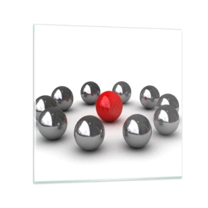 Schilderen op glas - Een cirkel in zilver en rood - 40x40 cm