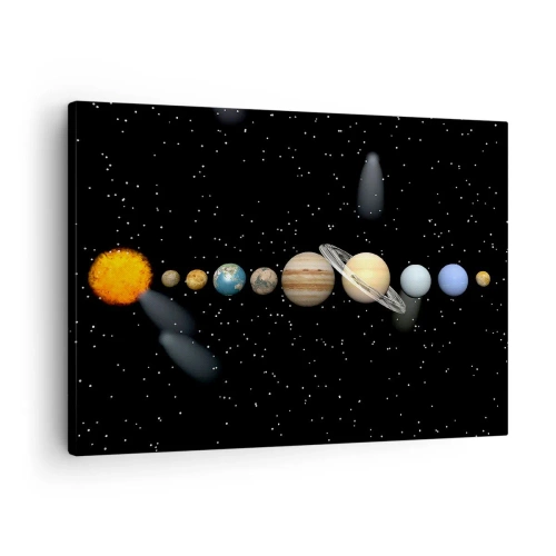 Schilderen op canvas - Het zonnestelsel met planeten tegen de achtergrond van sterren in de ruimte - 70x50cm - En de planeten razen, razen...  - Moderne wanddecoratie voor woonkamer en slaapkamer ARTTOR