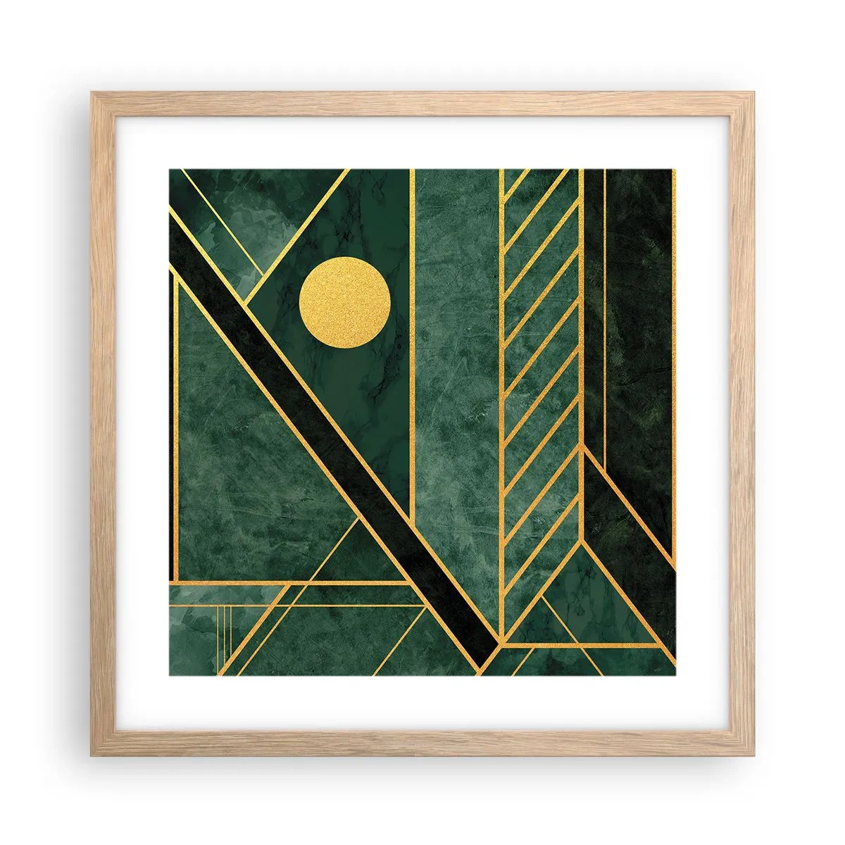 Een poster in een licht eiken lijst - Dynamiek van goud en azuur - 40x40 cm