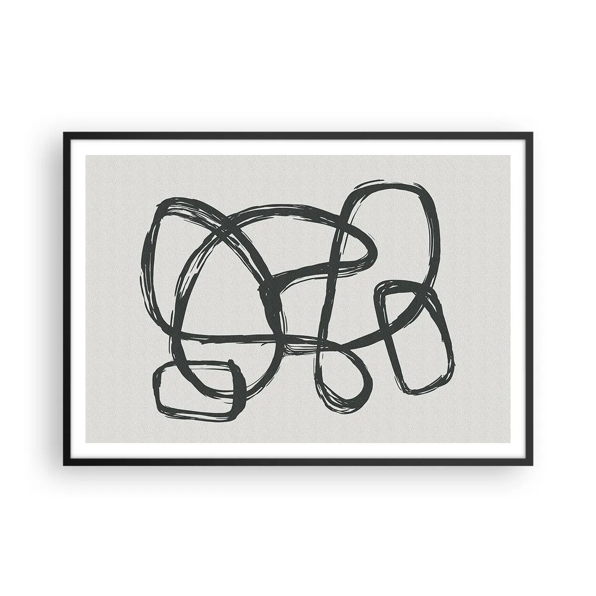 Poster in een zwarte lijst - Lusvormige abstractie - 100x70 cm