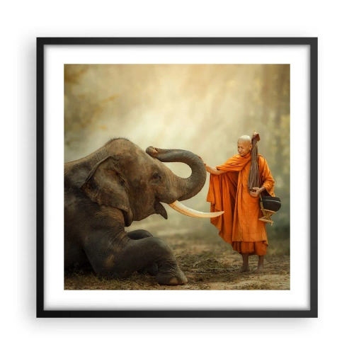 Poster in een zwarte lijst - Ontmoeting tijdens een reis - 50x50 cm