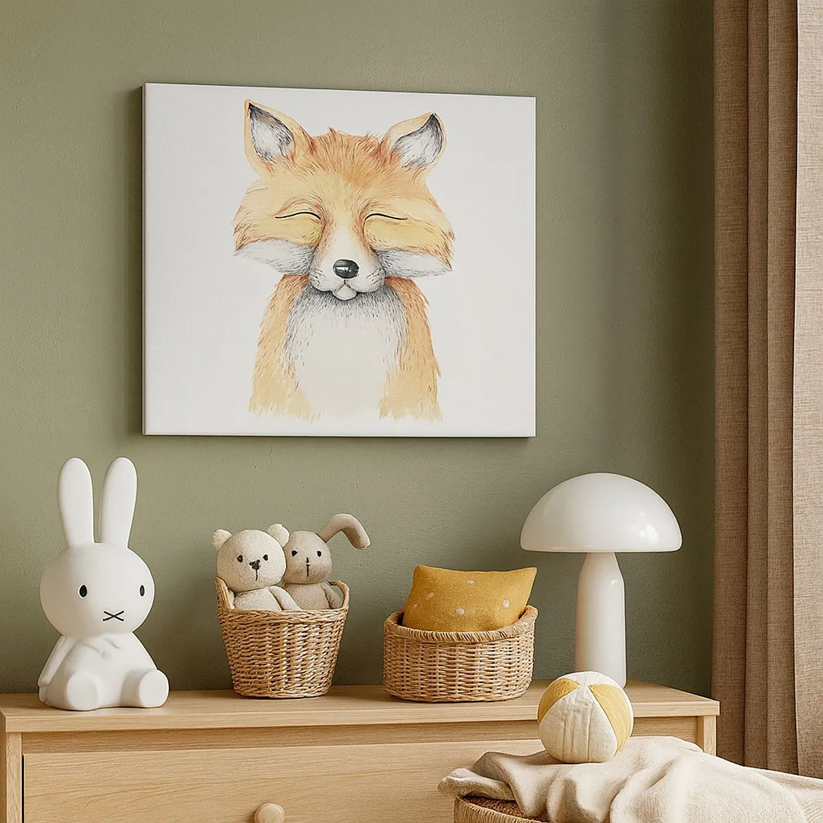 Schilderen op canvas - Een aquarelvos met een glimlach in minimalistische stijl - 70x50cm - Vossenstemmingen - Moderne wanddecoratie voor woonkamer en slaapkamer ARTTOR