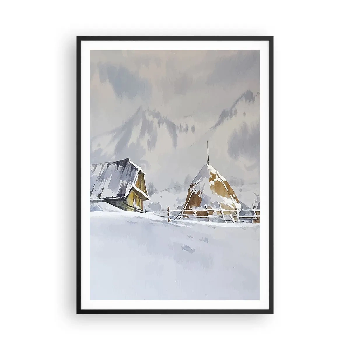 Poster in een zwarte lijst - In een besneeuwde vallei - 70x100 cm