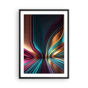 Poster in een zwarte lijst - Futuristische abstractie in goud- en turquoisekleuren - 50x70cm - Architectuur van licht - Moderne wanddecoratie voor woonkamer en slaapkamer ARTTOR