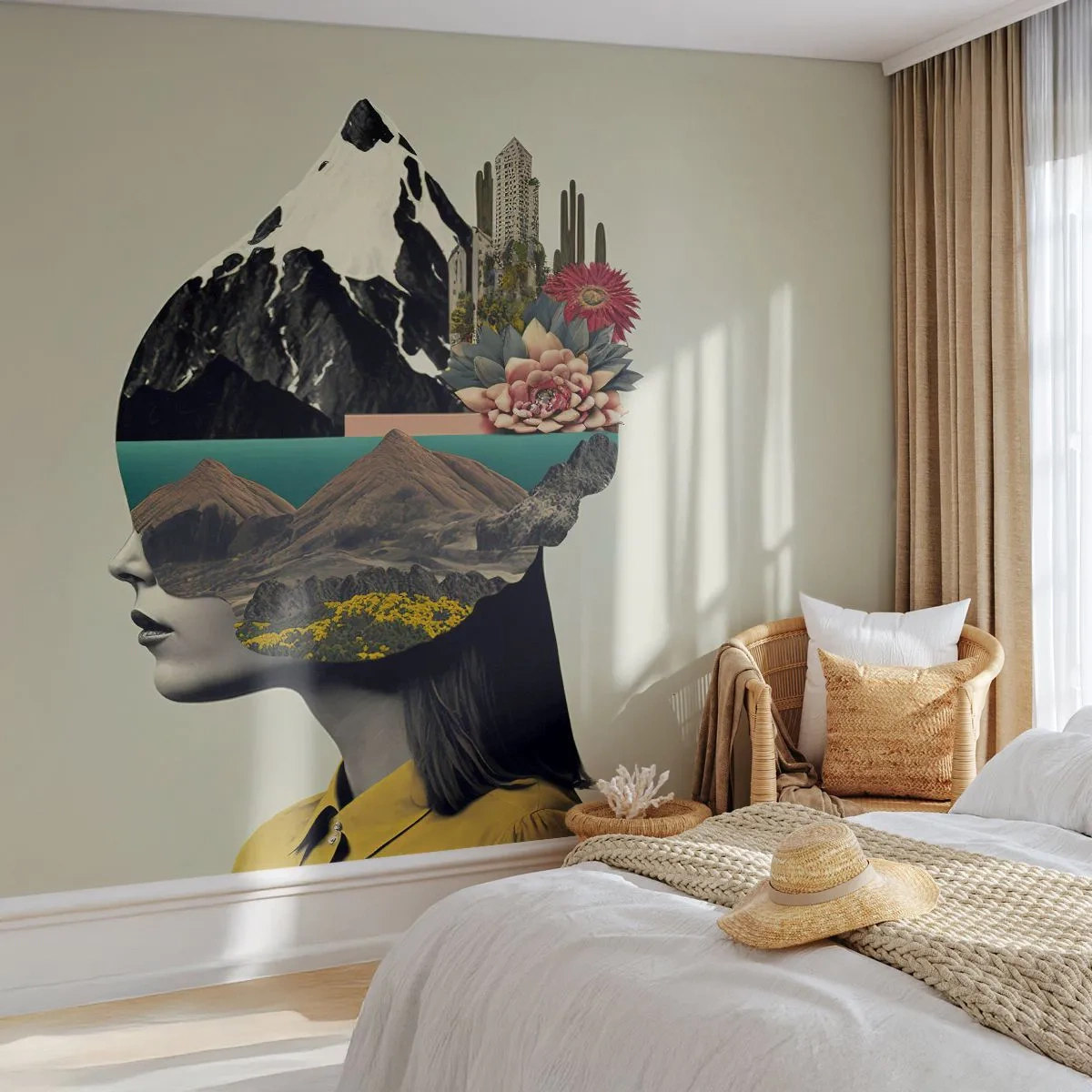 Fotobehang Premium Canvas - Vrouw – altijd een mysterie - Bergen, Verstand, Hoofd - 100x70 cm