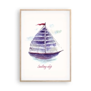 Een poster in een licht eiken lijst - Volle zeilen en rustig water - 70x100 cm