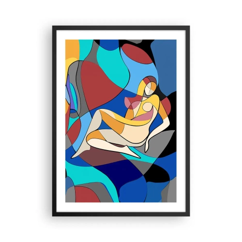 Poster in een zwarte lijst - Abstract silhouet van een vrouw in een kleurrijke compositie - 50x70cm - Kubistisch naakt - Moderne wanddecoratie voor woonkamer en slaapkamer ARTTOR