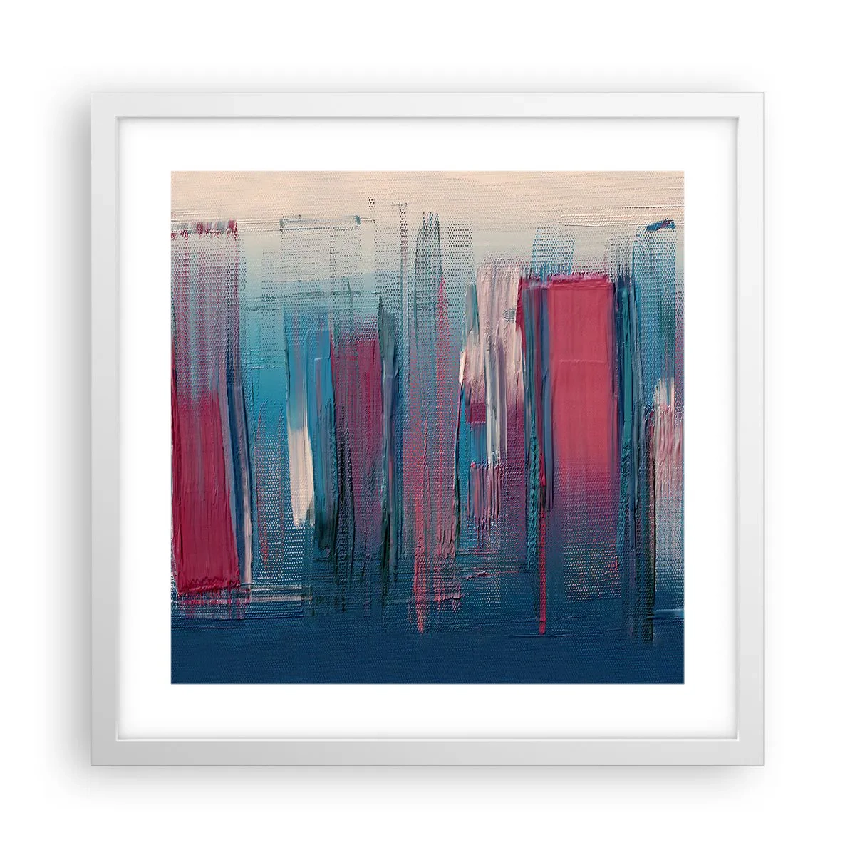 Poster in een witte lijst - Verticale compositie in blauw en rood - 40x40 cm