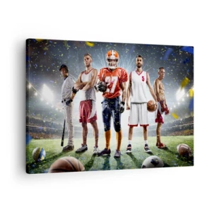 Schilderen op canvas - Een dynamische scène van atleten van verschillende disciplines in het stadion onder de schijnwerpers - 70x50cm - Veldgladiatoren - Moderne wanddecoratie voor woonkamer en slaapkamer ARTTOR