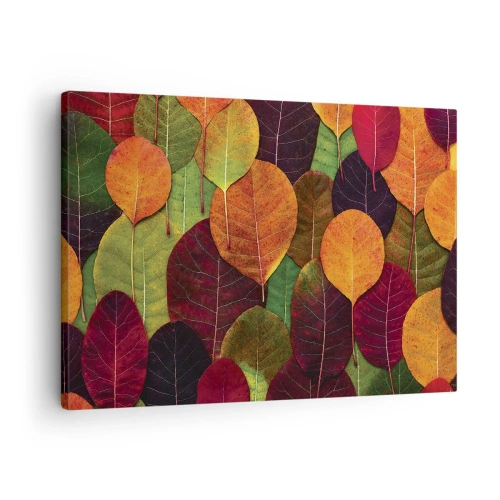 Schilderen op canvas - Kleurrijke bladeren gerangschikt in een herfstpatroon - 70x50cm - Herfst mozaïek - Moderne wanddecoratie voor woonkamer en slaapkamer ARTTOR