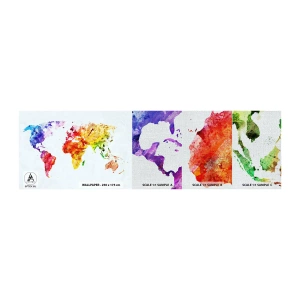 Fotobehang Monster Premium Canvas - Alle kleuren van de wereld - Wereldkaart, Grafisch, Continenten - 100x30 cm