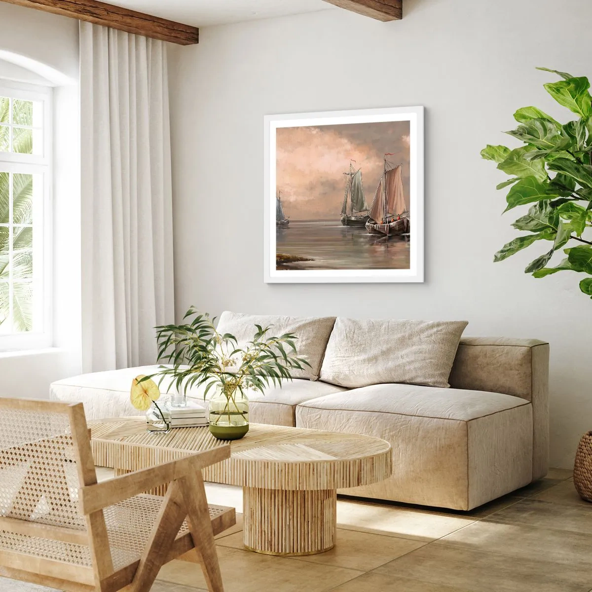 Poster in een witte lijst - De terugkeer van zeelieden - 60x60 cm