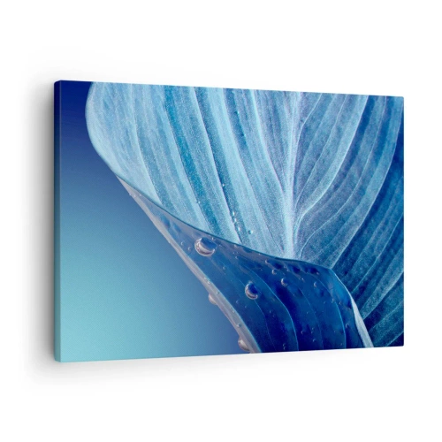 Schilderen op canvas - Een blauw blad met zichtbare waterdruppels - 70x50cm - Verborgen druppels blauw - Moderne wanddecoratie voor woonkamer en slaapkamer ARTTOR