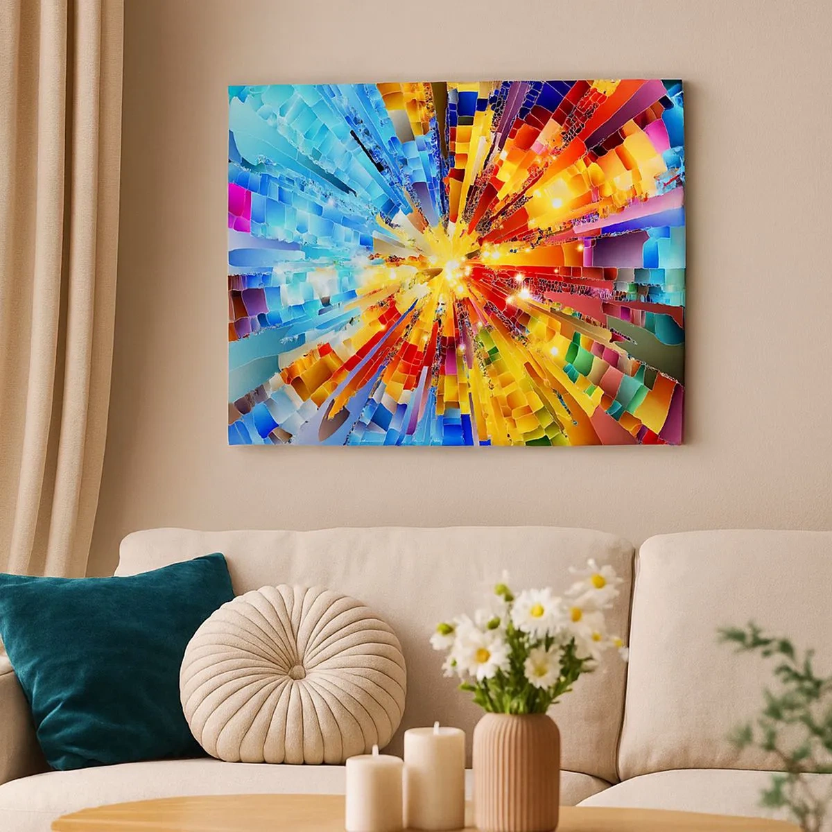 Schilderen op canvas - Een dynamische explosie van kleur en licht - 70x50cm - In medias res - Moderne wanddecoratie voor woonkamer en slaapkamer ARTTOR