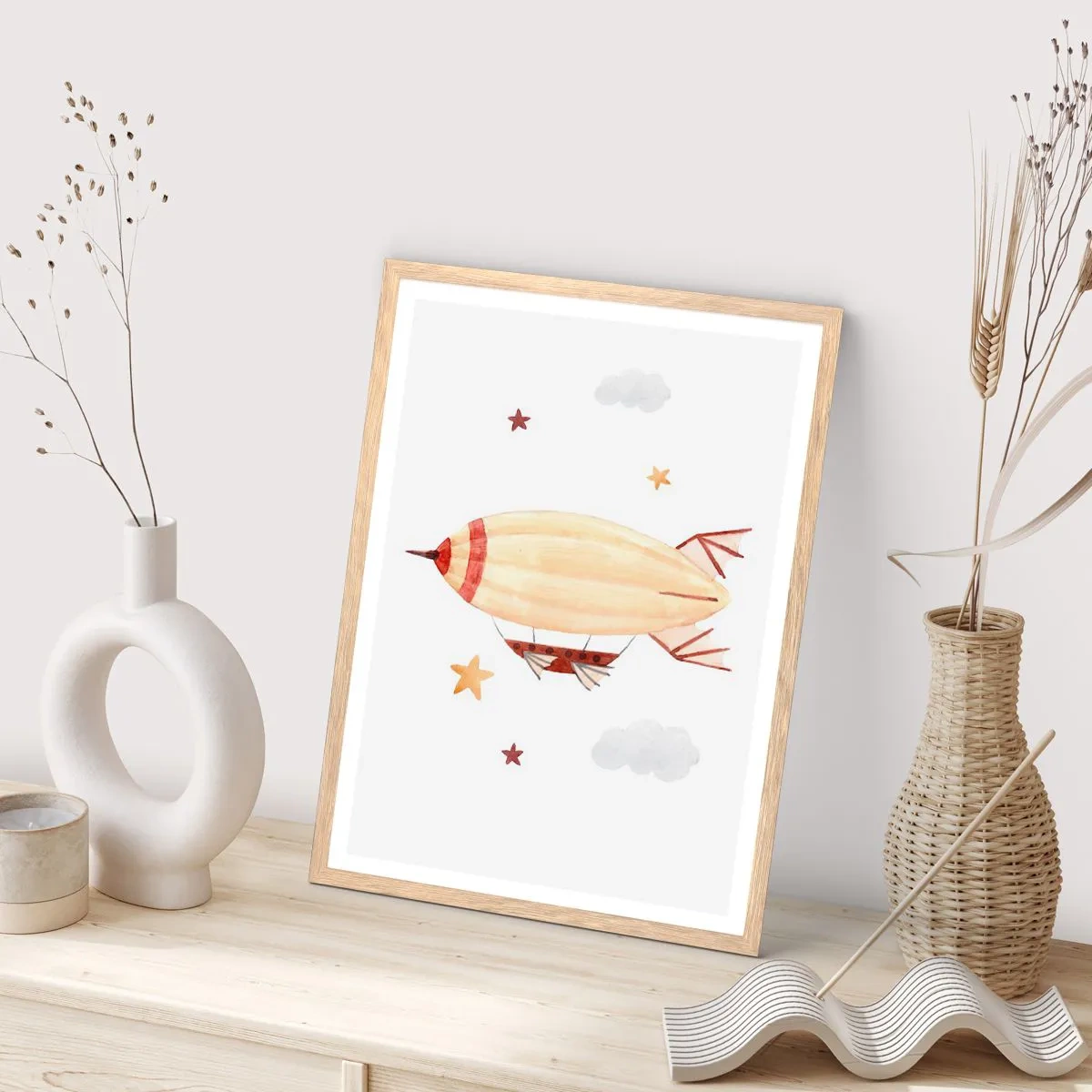 Een poster in een licht eiken lijst - Luchtschip - 61x91 cm