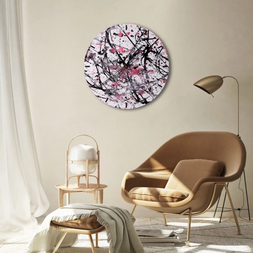 Wandklok - Klok - Abstracte spatten van zwart, wit en roze op een witte achtergrond - 30x30cm - De vluchtige aard van het leven - Moderne wanddecoratie voor woonkamer, keuken en slaapkamer ARTTOR