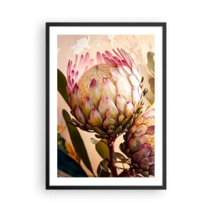 Poster in een zwarte lijst - Close-up van een proteabloem in warme kleuren - 50x70cm - Teeder omarmd - Moderne wanddecoratie voor woonkamer en slaapkamer ARTTOR
