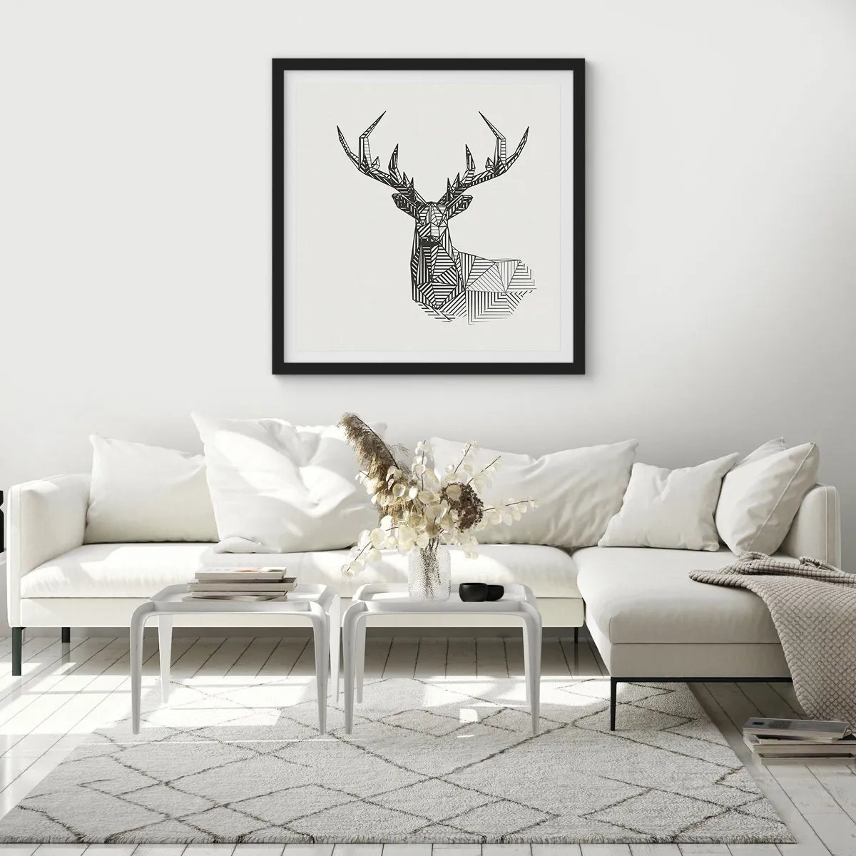 Poster in een zwarte lijst - Een hert in kubistische stijl - 60x60 cm