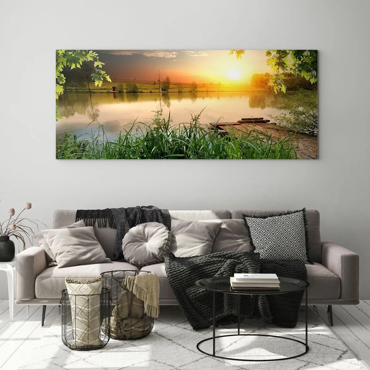 Schilderen op glas - Landschap in een groen kader - 100x40 cm