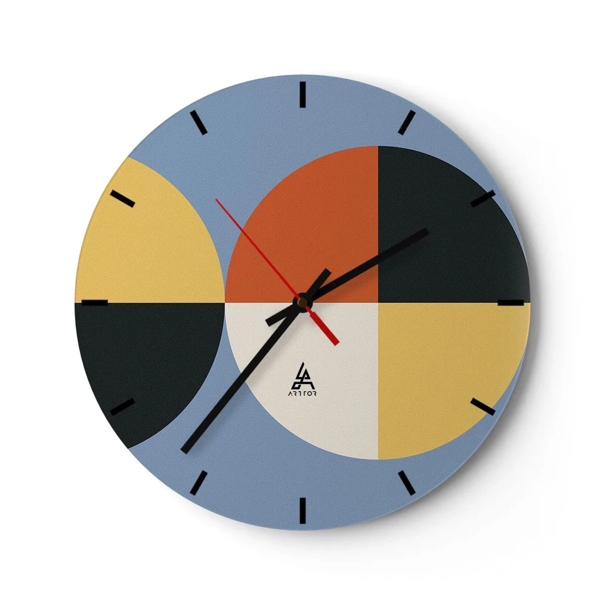 Wandklok - Klok - Geometrische compositie met kleurrijke halve cirkels en vierkanten - 30x30cm - Kijk en tel - Moderne wanddecoratie voor woonkamer, keuken en slaapkamer ARTTOR