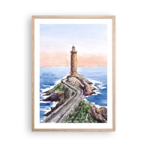 Een poster in een licht eiken lijst - Kijkend naar de zee - 50x70 cm