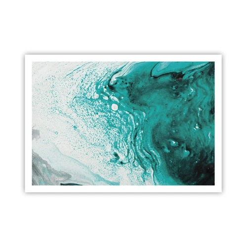 Poster - Versmelten in wit en turkoois - 100x70 cm